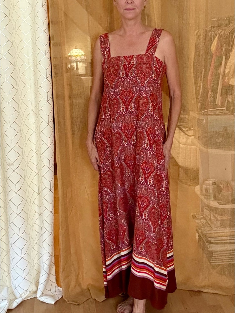 MSK Red Paisley Maxi Dress with Striped Hem